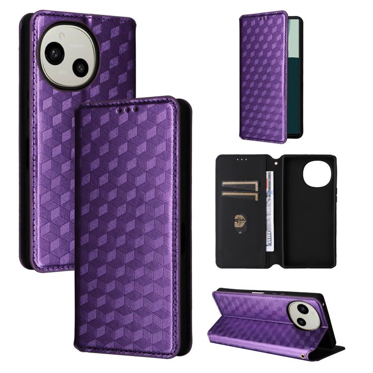 Cubic Grid Texture Flip Leather Phone Case, For Sharp Aquos wish6, For Sharp Aquos R11, For Sharp Aquos Sense10 / Sense9, For Sharp Aquos R10 / R9, For Sharp Aquos wish5, For Sharp Basio Active3, For Sharp Aquos R8 Pro / Leica Leitz Phone 3
