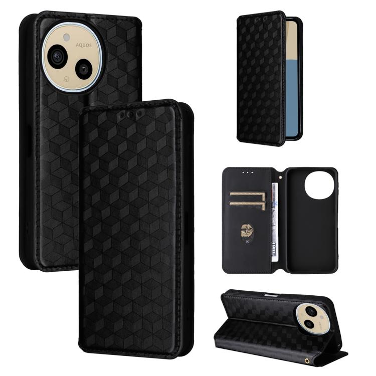 Cubic Grid Texture Flip Leather Phone Case, For Sharp Aquos wish6, For Sharp Aquos R11, For Sharp Aquos Sense10 / Sense9, For Sharp Aquos R10 / R9, For Sharp Aquos wish5, For Sharp Basio Active3, For Sharp Aquos R8 Pro / Leica Leitz Phone 3