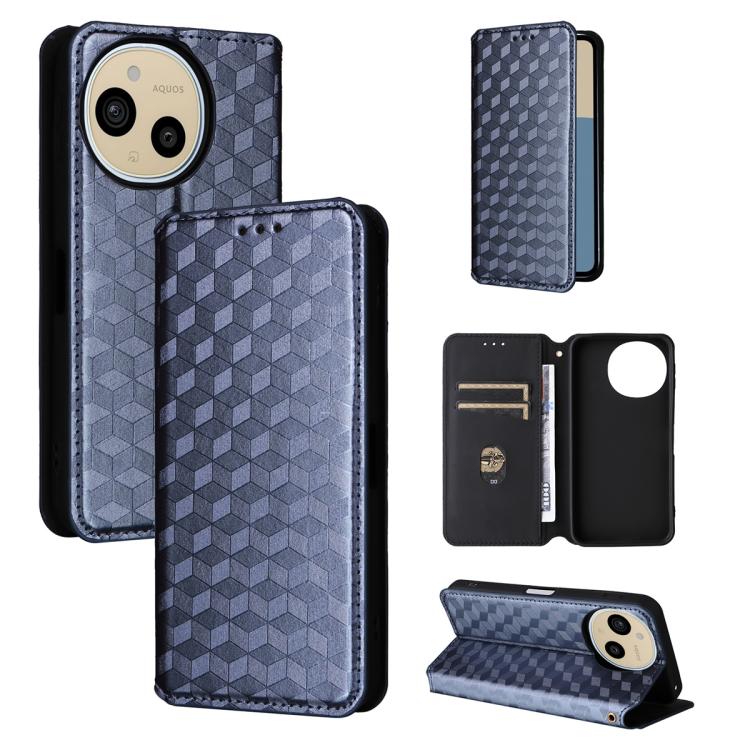 Cubic Grid Texture Flip Leather Phone Case, For Sharp Aquos wish6, For Sharp Aquos R11, For Sharp Aquos Sense10 / Sense9, For Sharp Aquos R10 / R9, For Sharp Aquos wish5, For Sharp Basio Active3, For Sharp Aquos R8 Pro / Leica Leitz Phone 3