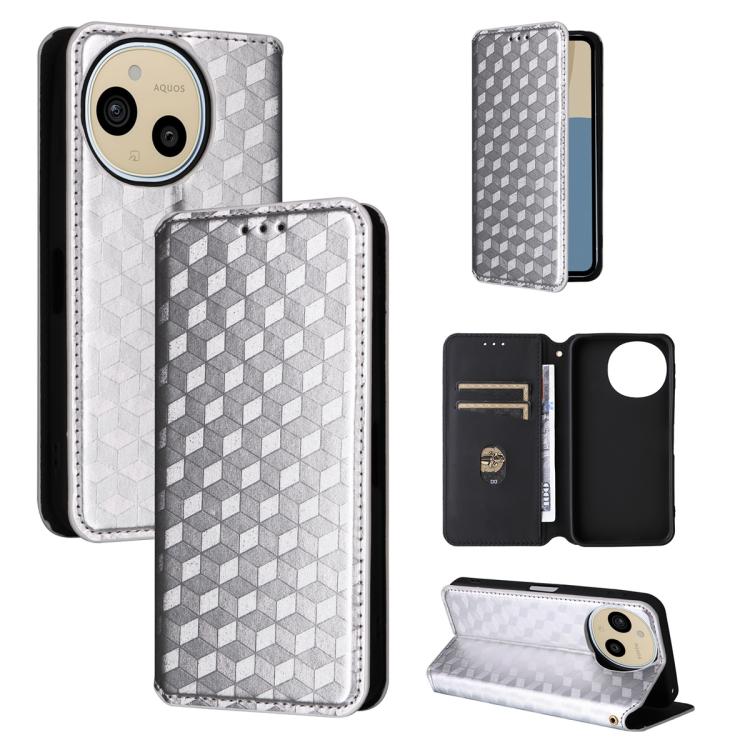 Cubic Grid Texture Flip Leather Phone Case, For Sharp Aquos wish6, For Sharp Aquos R11, For Sharp Aquos Sense10 / Sense9, For Sharp Aquos R10 / R9, For Sharp Aquos wish5, For Sharp Basio Active3, For Sharp Aquos R8 Pro / Leica Leitz Phone 3