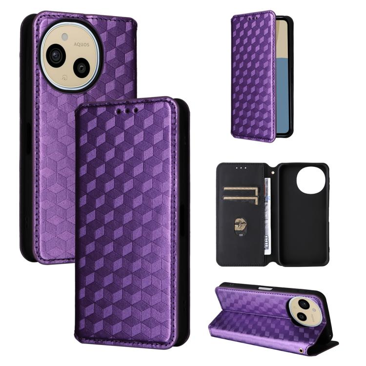 Cubic Grid Texture Flip Leather Phone Case, For Sharp Aquos wish6, For Sharp Aquos R11, For Sharp Aquos Sense10 / Sense9, For Sharp Aquos R10 / R9, For Sharp Aquos wish5, For Sharp Basio Active3, For Sharp Aquos R8 Pro / Leica Leitz Phone 3