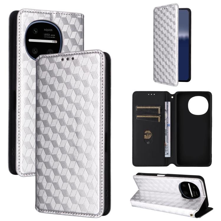 Cubic Grid Texture Flip Leather Phone Case, For Sharp Aquos wish6, For Sharp Aquos R11, For Sharp Aquos Sense10 / Sense9, For Sharp Aquos R10 / R9, For Sharp Aquos wish5, For Sharp Basio Active3, For Sharp Aquos R8 Pro / Leica Leitz Phone 3