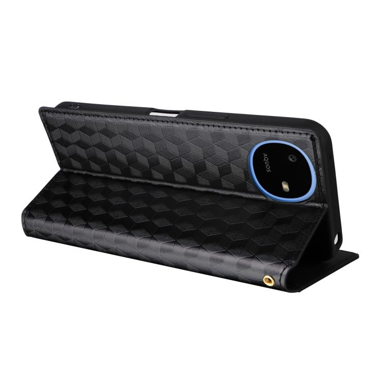 Cubic Grid Texture Flip Leather Phone Case, For Sharp Aquos wish6, For Sharp Aquos R11, For Sharp Aquos Sense10 / Sense9, For Sharp Aquos R10 / R9, For Sharp Aquos wish5, For Sharp Basio Active3, For Sharp Aquos R8 Pro / Leica Leitz Phone 3