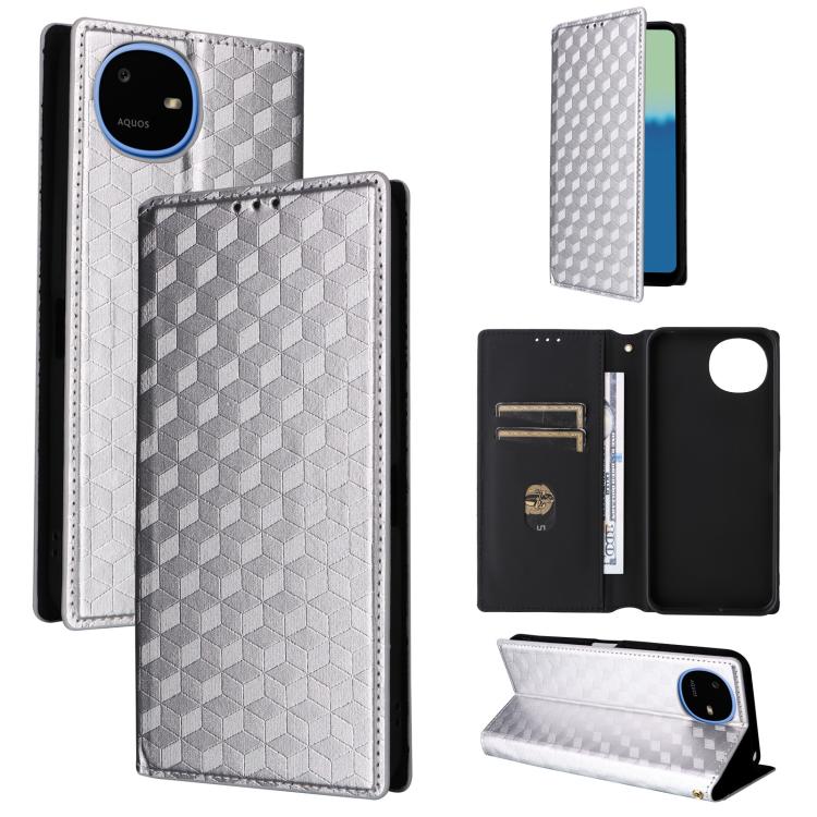Cubic Grid Texture Flip Leather Phone Case, For Sharp Aquos wish6, For Sharp Aquos R11, For Sharp Aquos Sense10 / Sense9, For Sharp Aquos R10 / R9, For Sharp Aquos wish5, For Sharp Basio Active3, For Sharp Aquos R8 Pro / Leica Leitz Phone 3