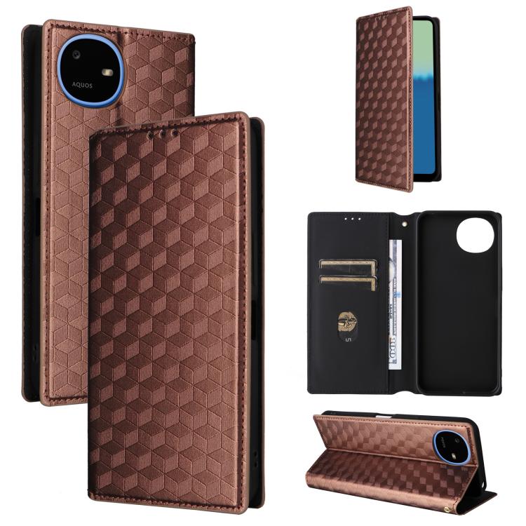 Cubic Grid Texture Flip Leather Phone Case, For Sharp Aquos wish6, For Sharp Aquos R11, For Sharp Aquos Sense10 / Sense9, For Sharp Aquos R10 / R9, For Sharp Aquos wish5, For Sharp Basio Active3, For Sharp Aquos R8 Pro / Leica Leitz Phone 3