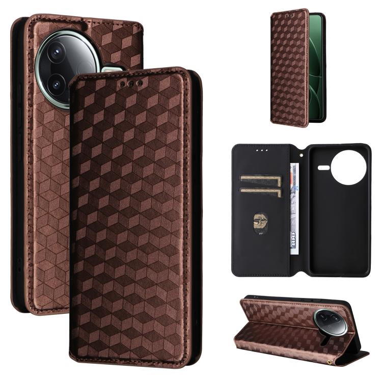 Cubic Grid Texture Flip Leather Phone Case, For Redmi K90 5G / Poco F8 Pro, For Redmi Note 15 Pro 5G Global 163.6mm, For Redmi 15 5G Global / 15 4G SEA 169mm, For Redmi 15 5G / 4G EU 171mm, For Redmi A5 4G 173.3mm                                       ...