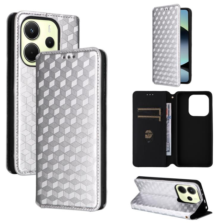Cubic Grid Texture Flip Leather Phone Case, For Redmi K90 5G / Poco F8 Pro, For Redmi Note 15 Pro 5G Global 163.6mm, For Redmi 15 5G Global / 15 4G SEA 169mm, For Redmi 15 5G / 4G EU 171mm, For Redmi A5 4G 173.3mm                                       ...