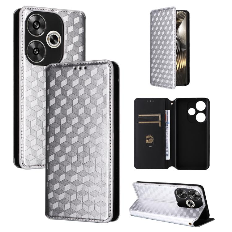 Cubic Grid Texture Flip Leather Phone Case, For Redmi K90 5G / Poco F8 Pro, For Redmi Note 15 Pro 5G Global 163.6mm, For Redmi 15 5G Global / 15 4G SEA 169mm, For Redmi 15 5G / 4G EU 171mm, For Redmi A5 4G 173.3mm                                       ...