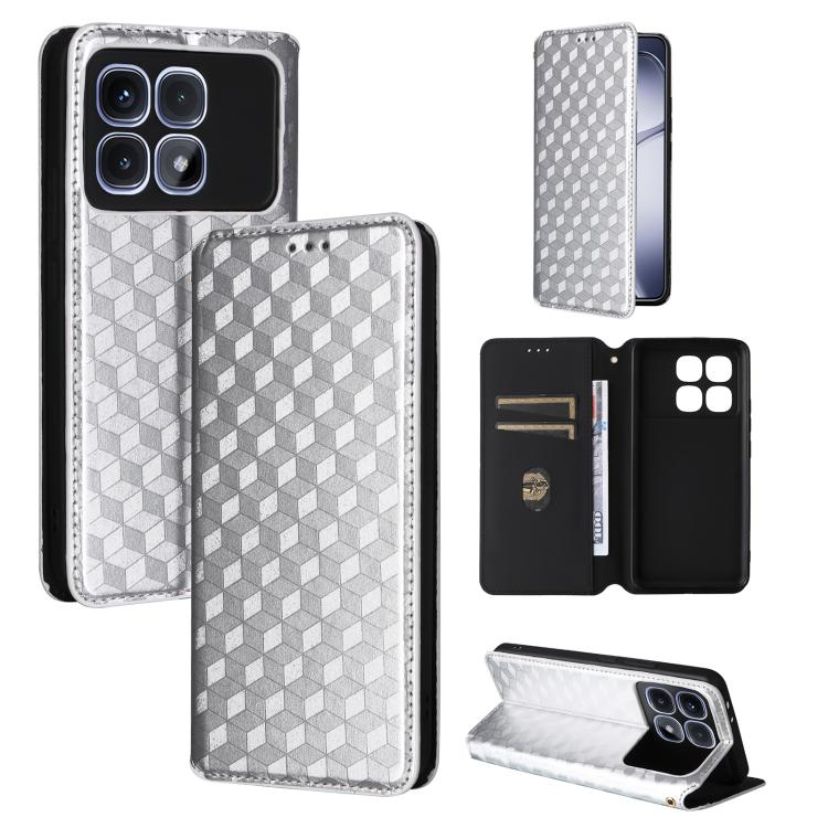 Cubic Grid Texture Flip Leather Phone Case, For Redmi K90 5G / Poco F8 Pro, For Redmi Note 15 Pro 5G Global 163.6mm, For Redmi 15 5G Global / 15 4G SEA 169mm, For Redmi 15 5G / 4G EU 171mm, For Redmi A5 4G 173.3mm                                       ...