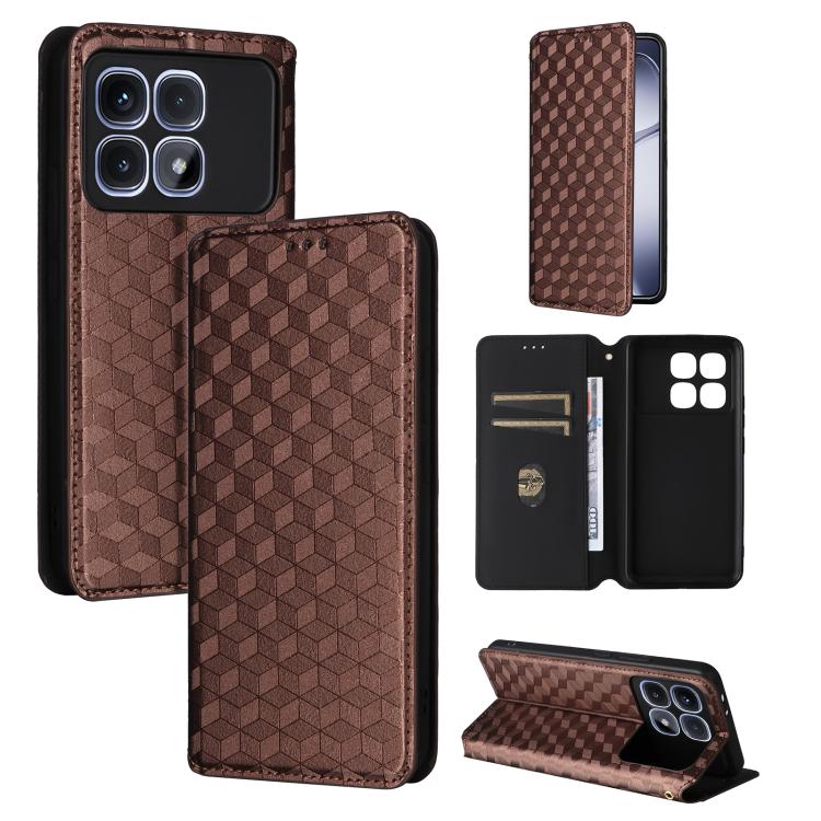 Cubic Grid Texture Flip Leather Phone Case, For Redmi K90 5G / Poco F8 Pro, For Redmi Note 15 Pro 5G Global 163.6mm, For Redmi 15 5G Global / 15 4G SEA 169mm, For Redmi 15 5G / 4G EU 171mm, For Redmi A5 4G 173.3mm                                       ...