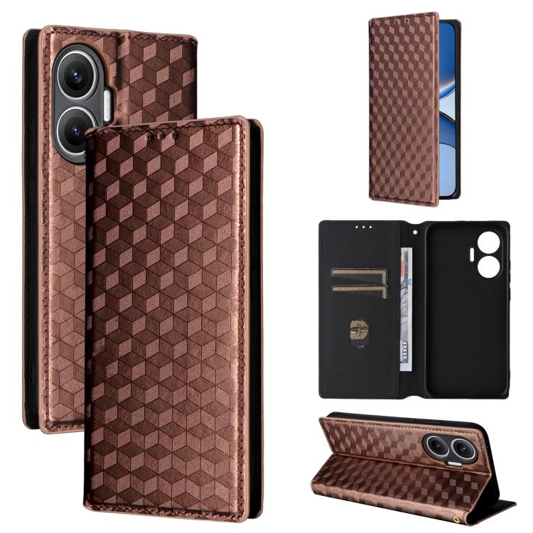 Cubic Grid Texture Flip Leather Phone Case, For Redmi K90 5G / Poco F8 Pro, For Redmi Note 15 Pro 5G Global 163.6mm, For Redmi 15 5G Global / 15 4G SEA 169mm, For Redmi 15 5G / 4G EU 171mm, For Redmi A5 4G 173.3mm                                       ...