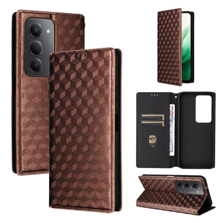 Cubic Grid Texture Flip Leather Phone Case, For Redmi K90 5G / Poco F8 Pro, For Redmi Note 15 Pro 5G Global 163.6mm, For Redmi 15 5G Global / 15 4G SEA 169mm, For Redmi 15 5G / 4G EU 171mm, For Redmi A5 4G 173.3mm                                       ...