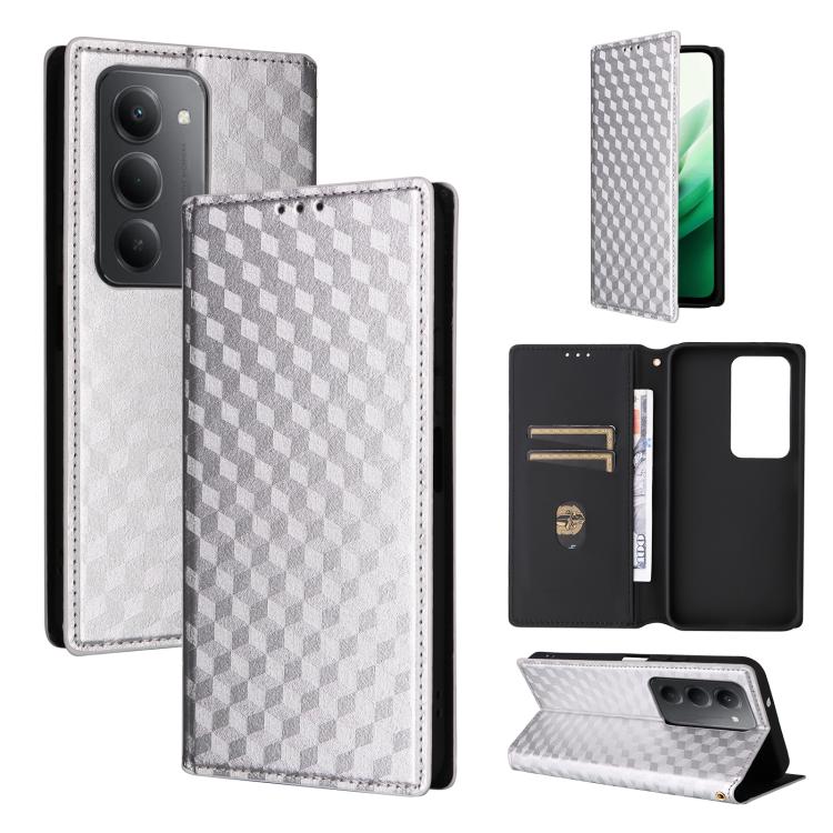 Cubic Grid Texture Flip Leather Phone Case, For Redmi K90 5G / Poco F8 Pro, For Redmi Note 15 Pro 5G Global 163.6mm, For Redmi 15 5G Global / 15 4G SEA 169mm, For Redmi 15 5G / 4G EU 171mm, For Redmi A5 4G 173.3mm                                       ...