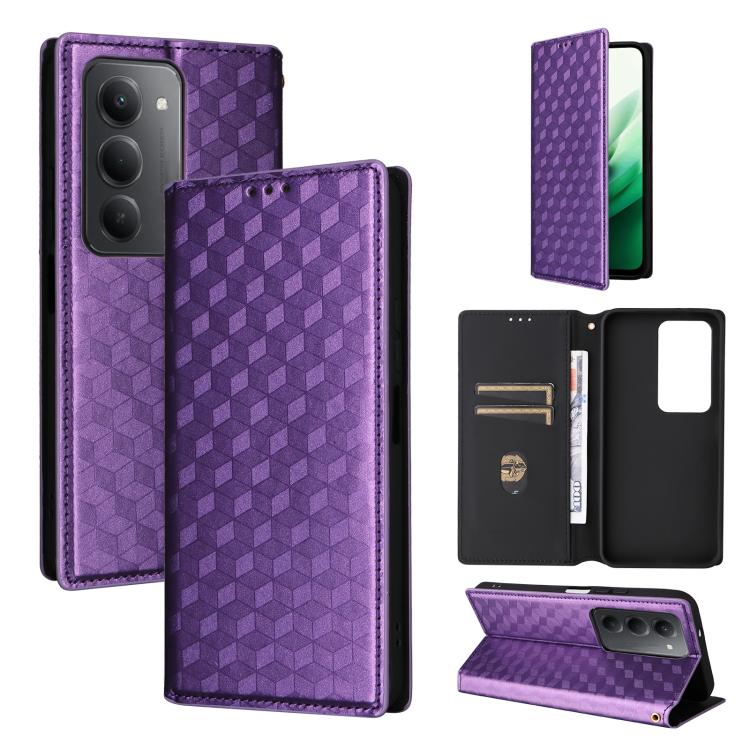 Cubic Grid Texture Flip Leather Phone Case, For Redmi K90 5G / Poco F8 Pro, For Redmi Note 15 Pro 5G Global 163.6mm, For Redmi 15 5G Global / 15 4G SEA 169mm, For Redmi 15 5G / 4G EU 171mm, For Redmi A5 4G 173.3mm                                       ...