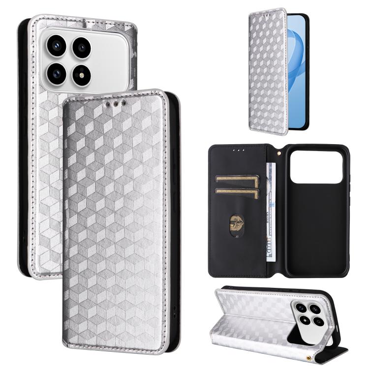 Cubic Grid Texture Flip Leather Phone Case, For Redmi K90 5G / Poco F8 Pro, For Redmi Note 15 Pro 5G Global 163.6mm, For Redmi 15 5G Global / 15 4G SEA 169mm, For Redmi 15 5G / 4G EU 171mm, For Redmi A5 4G 173.3mm                                       ...