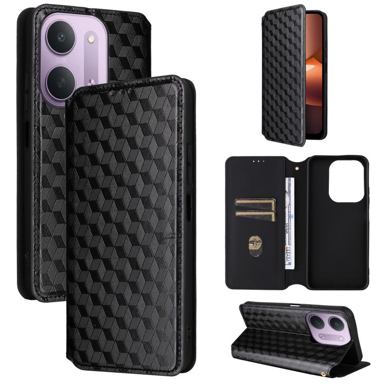 Cubic Grid Texture Flip Leather Phone Case, For Redmi 17 5G / 4G Global 170mm / Poco M8x, For Redmi Note 17 5G / 4G Global / 5G India 169.7mm, For Redmi 17C 5G, For Redmi Note 17 Pro+ 5G Global 163.4mm, For Redmi K100 Pro Max 5G / Poco F9 Ultra 5G     ...