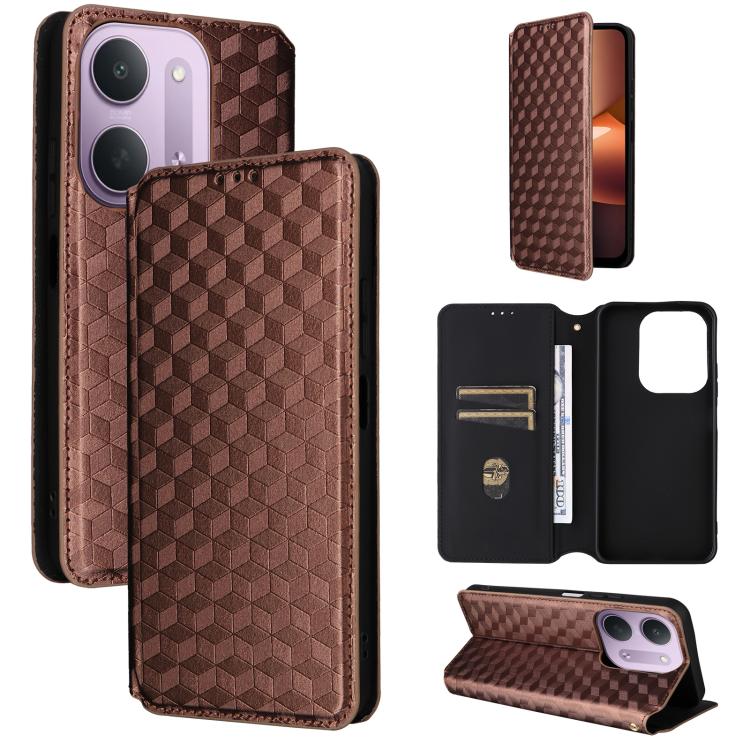 Cubic Grid Texture Flip Leather Phone Case, For Redmi 17 5G / 4G Global 170mm / Poco M8x, For Redmi Note 17 5G / 4G Global / 5G India 169.7mm, For Redmi 17C 5G, For Redmi Note 17 Pro+ 5G Global 163.4mm, For Redmi K100 Pro Max 5G / Poco F9 Ultra 5G     ...