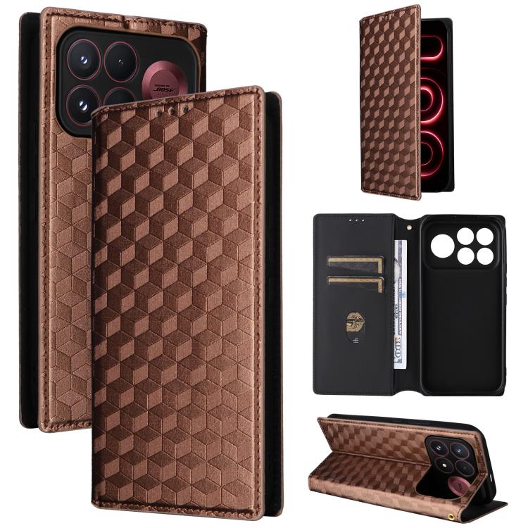 Cubic Grid Texture Flip Leather Phone Case, For Redmi 17 5G / 4G Global 170mm / Poco M8x, For Redmi Note 17 5G / 4G Global / 5G India 169.7mm, For Redmi 17C 5G, For Redmi Note 17 Pro+ 5G Global 163.4mm, For Redmi K100 Pro Max 5G / Poco F9 Ultra 5G     ...