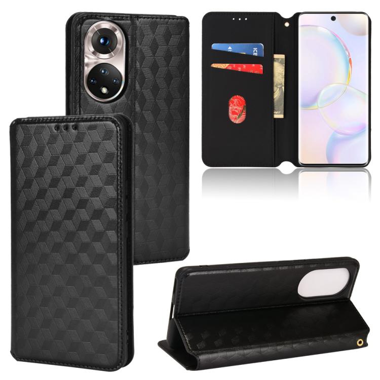 Cubic Grid Texture Flip Leather Phone Case, For Honor 60, For Honor 50