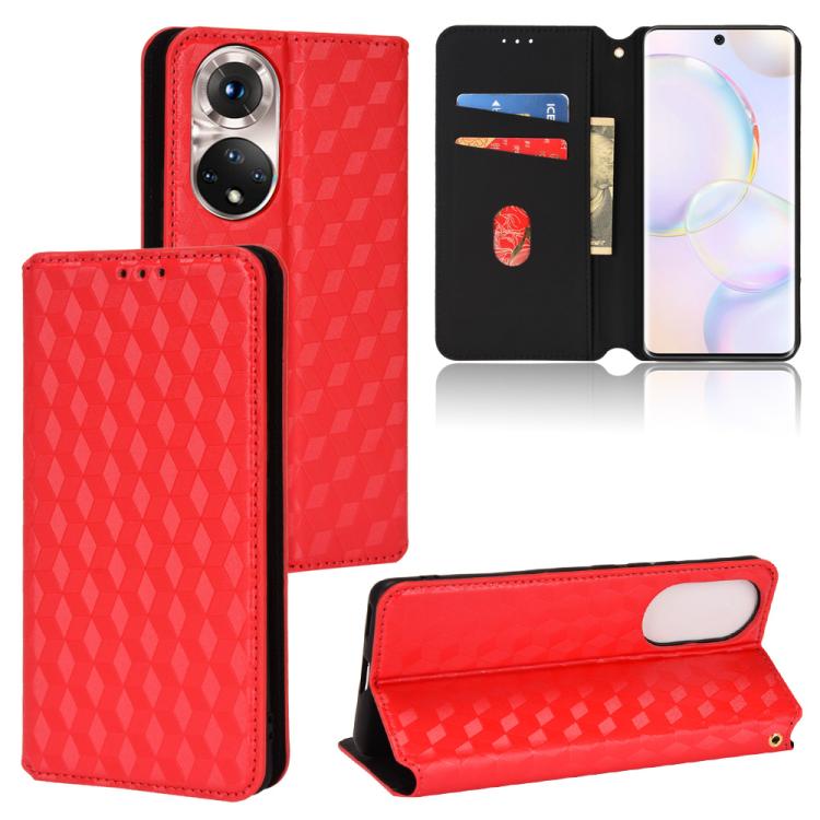 Cubic Grid Texture Flip Leather Phone Case, For Honor 60, For Honor 50