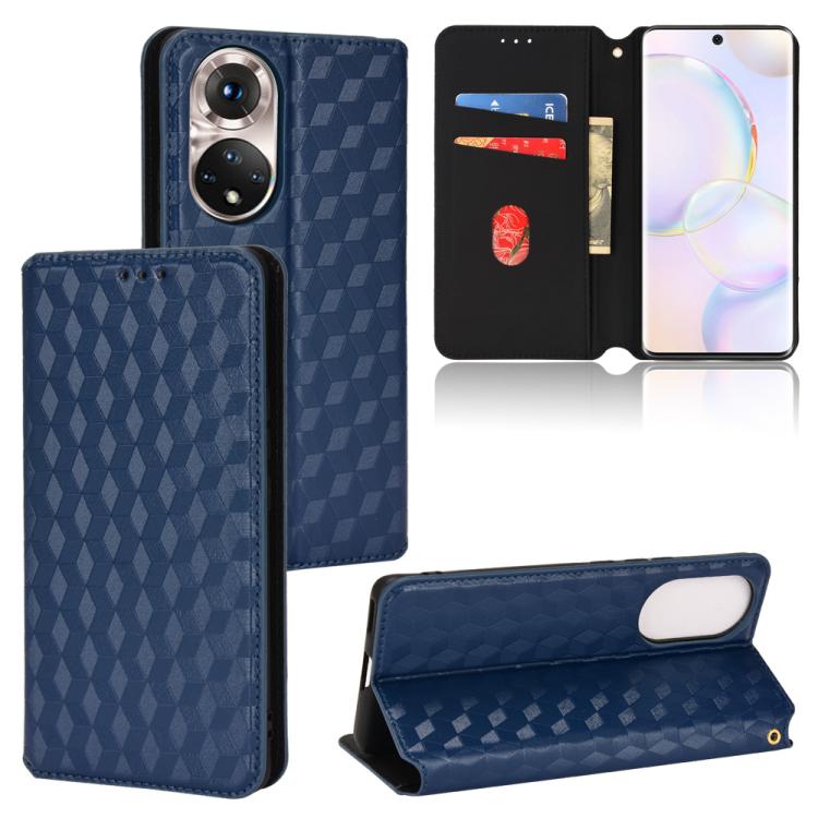 Cubic Grid Texture Flip Leather Phone Case, For Honor 60, For Honor 50