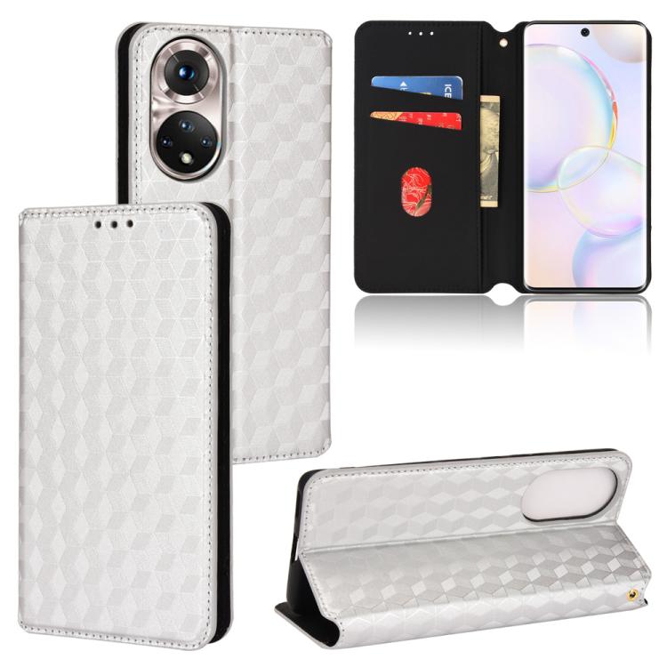 Cubic Grid Texture Flip Leather Phone Case, For Honor 60, For Honor 50