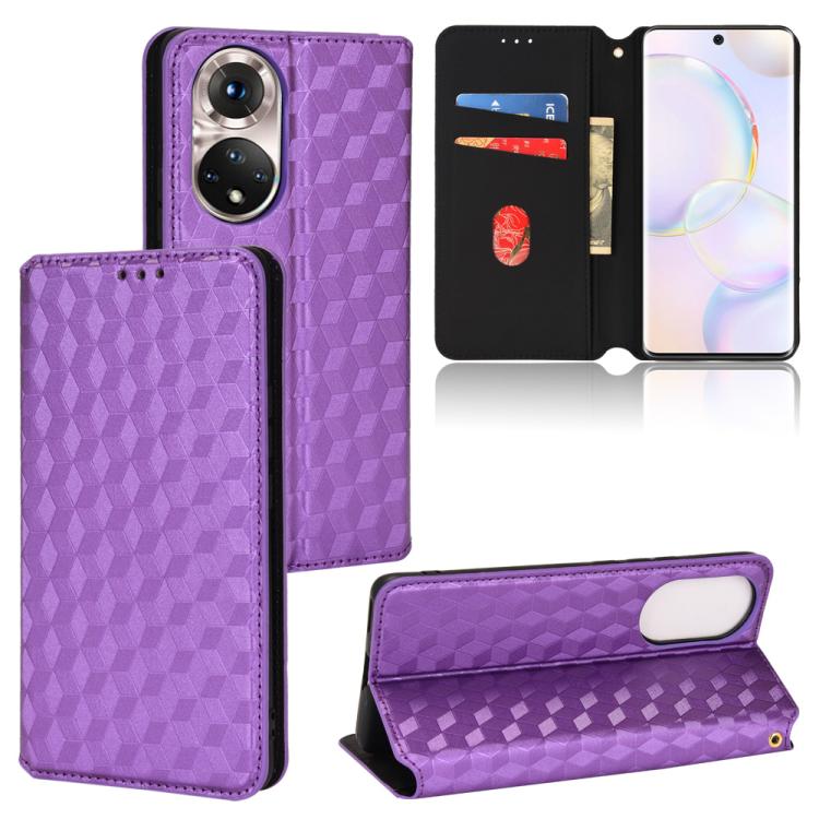 Cubic Grid Texture Flip Leather Phone Case, For Honor 60, For Honor 50