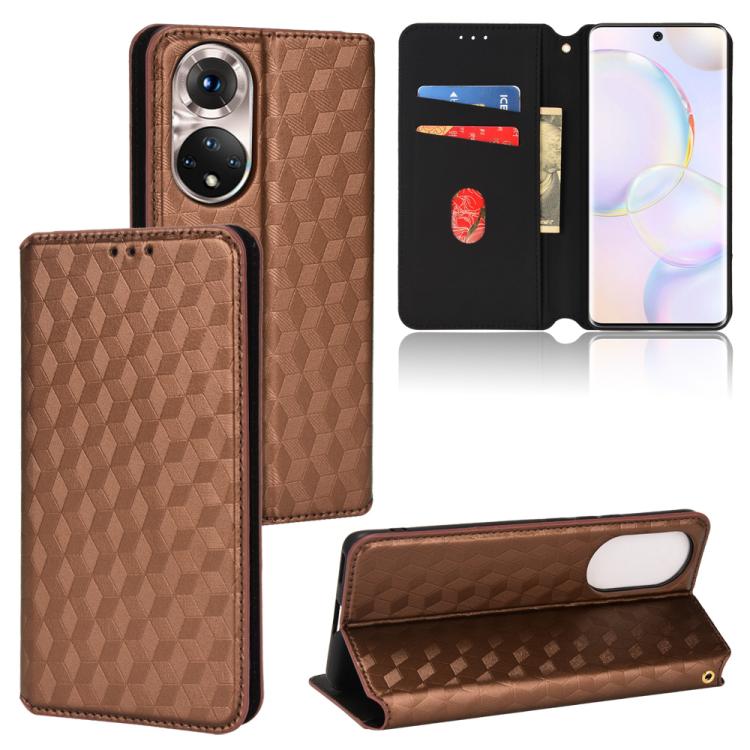 Cubic Grid Texture Flip Leather Phone Case, For Honor 60, For Honor 50
