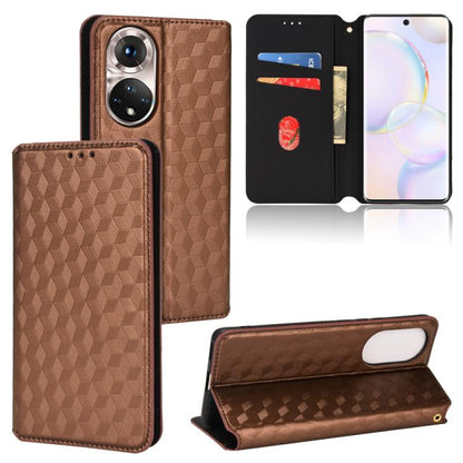 Cubic Grid Texture Flip Leather Phone Case, For Honor 60, For Honor 50