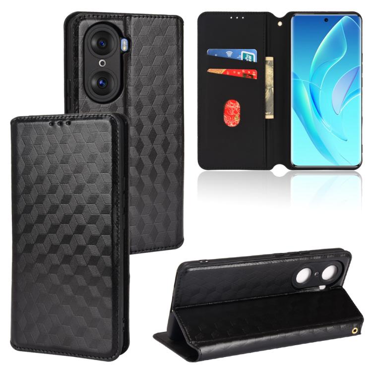 Cubic Grid Texture Flip Leather Phone Case, For Honor 60, For Honor 50