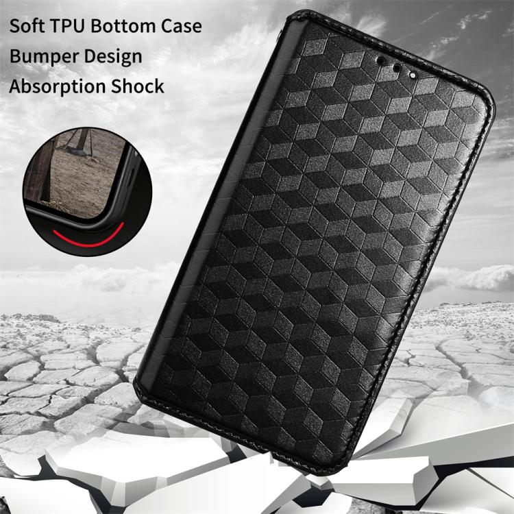 Cubic Grid Texture Flip Leather Phone Case, For Honor 60, For Honor 50