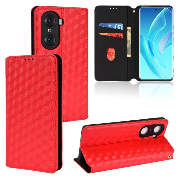 Cubic Grid Texture Flip Leather Phone Case, For Honor 60, For Honor 50