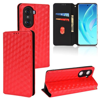 Cubic Grid Texture Flip Leather Phone Case, For Honor 60, For Honor 50
