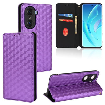 Cubic Grid Texture Flip Leather Phone Case, For Honor 60, For Honor 50