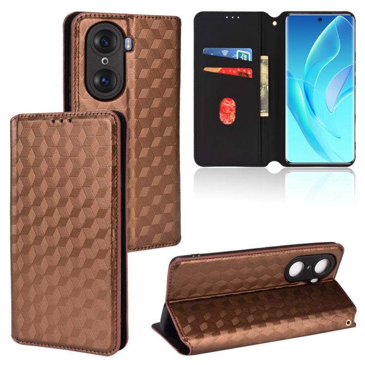 Cubic Grid Texture Flip Leather Phone Case, For Honor 60, For Honor 50
