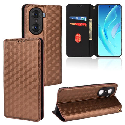 Cubic Grid Texture Flip Leather Phone Case, For Honor 60, For Honor 50