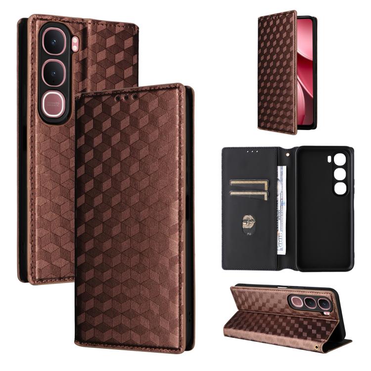 Cubic Grid Texture Flip Leather Phone Case, For vivo iQOO Z11S / V80 Lite SEA, For vivo S2 5G / V80 Lite 5G, For vivo Y05e 4G / T5e 4G, For vivo X300 E 5G, For vivo iQOO Z11 5G / T5 Pro 5G / Y500 4G, For vivo Y600 Turbo 5G, For vivo X300 FE / S50 Pro m...