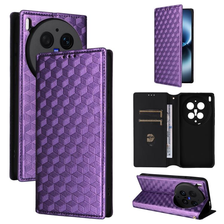 Cubic Grid Texture Flip Leather Phone Case, For vivo iQOO Z11S / V80 Lite SEA, For vivo S2 5G / V80 Lite 5G, For vivo Y05e 4G / T5e 4G, For vivo X300 E 5G, For vivo iQOO Z11 5G / T5 Pro 5G / Y500 4G, For vivo Y600 Turbo 5G, For vivo X300 FE / S50 Pro m...