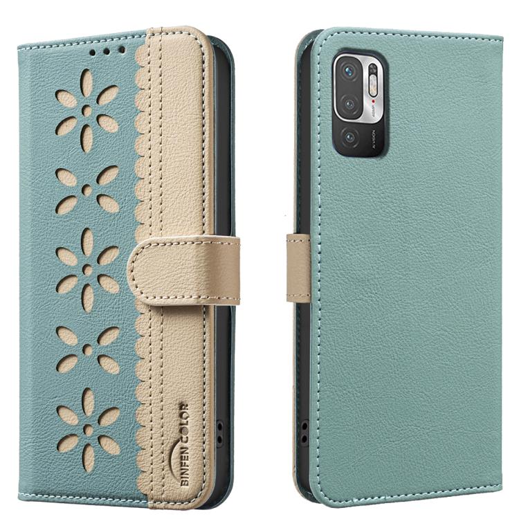 Splicing Color Hollow Flower Pattern RFID Leather Phone Case, For Xiaomi Poco X5, For Xiaomi Poco M3 Pro