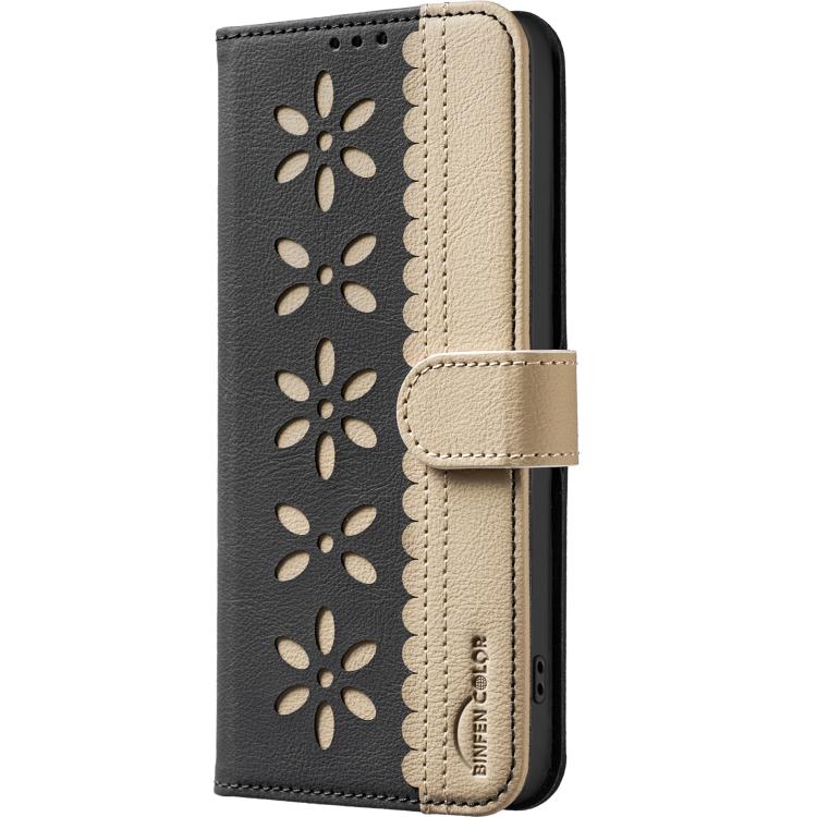 Splicing Color Hollow Flower Pattern RFID Leather Phone Case, For Xiaomi Poco X5, For Xiaomi Poco M3 Pro