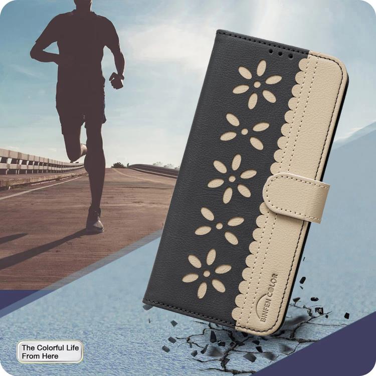Splicing Color Hollow Flower Pattern RFID Leather Phone Case, For Xiaomi Poco X5, For Xiaomi Poco M3 Pro