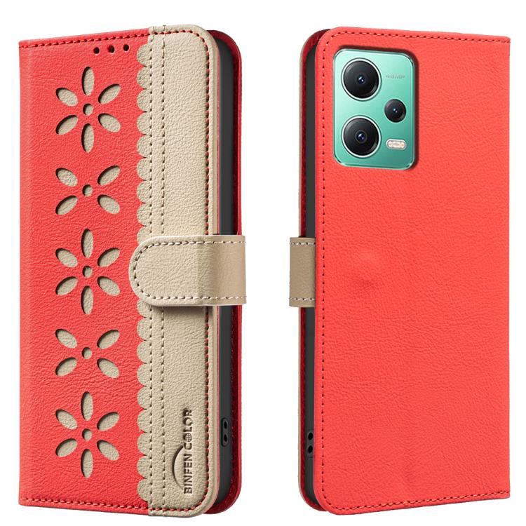 Splicing Color Hollow Flower Pattern RFID Leather Phone Case, For Xiaomi Poco X5, For Xiaomi Poco M3 Pro