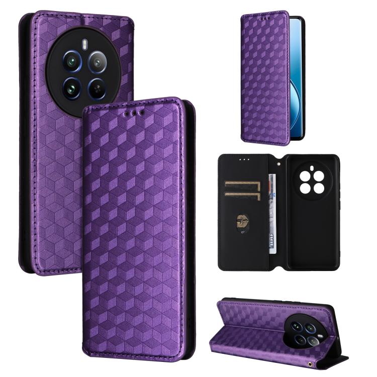 Cubic Grid Texture Flip Leather Phone Case, For Realme 12 5G / 12x 5G, For Realme Narzo 70 Pro 5G / 12+ 5G, For Realme 12 Pro 5G / 12, For Realme 12+ 5G, For Realme Note 50 4G / C5, For Realme 11 4G Global, For Realme 11 5G Global / 11X 5G             ...