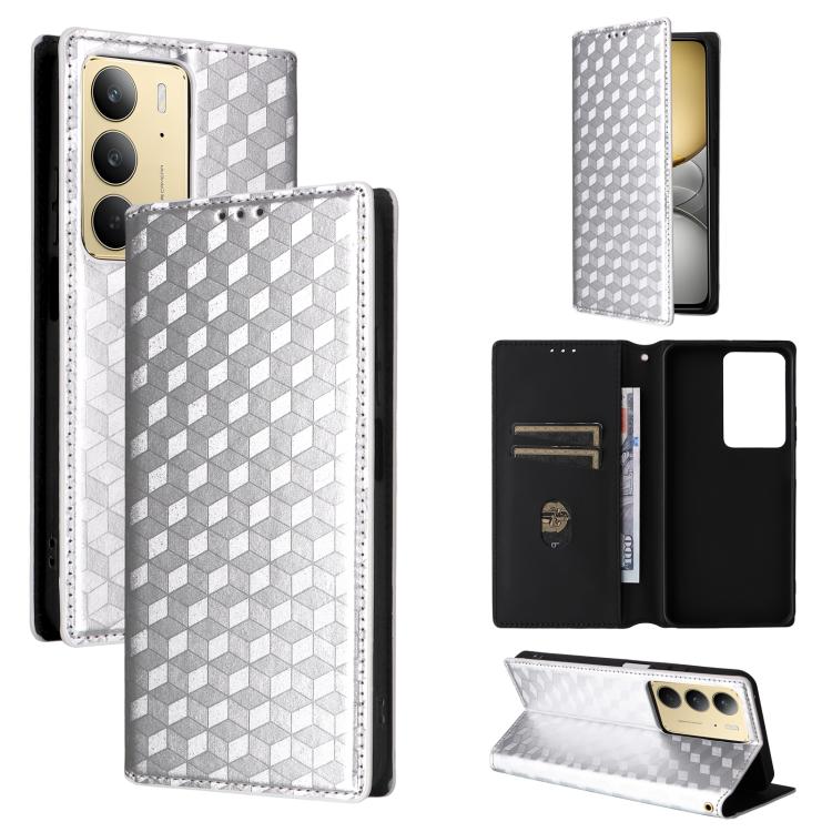 Cubic Grid Texture Flip Leather Phone Case, For Realme 14X 5G Malay / V70 / V70s, For Realme 14 5G Global, For Realme P3 Ultra 5G, For Realme 14 Pro Lite 5G, For Realme Neo7x 5G / P3 5G, For Realme P3 Pro 5G, For Realme 14 Pro+ 5G, For Realme 14 Pro 5G...