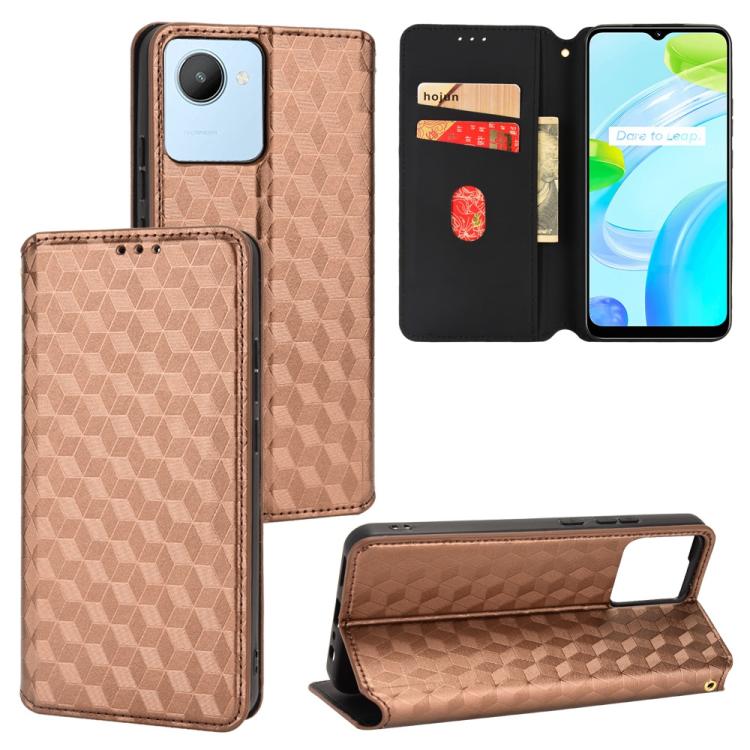 Cubic Grid Texture Flip Leather Phone Case, For Realme 12 5G / 12x 5G, For Realme Narzo 70 Pro 5G / 12+ 5G, For Realme 12 Pro 5G / 12, For Realme 12+ 5G, For Realme Note 50 4G / C5, For Realme 11 4G Global, For Realme 11 5G Global / 11X 5G             ...