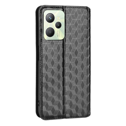 Cubic Grid Texture Flip Leather Phone Case, For Realme C35