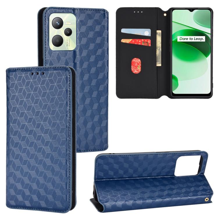Cubic Grid Texture Flip Leather Phone Case, For Realme C35
