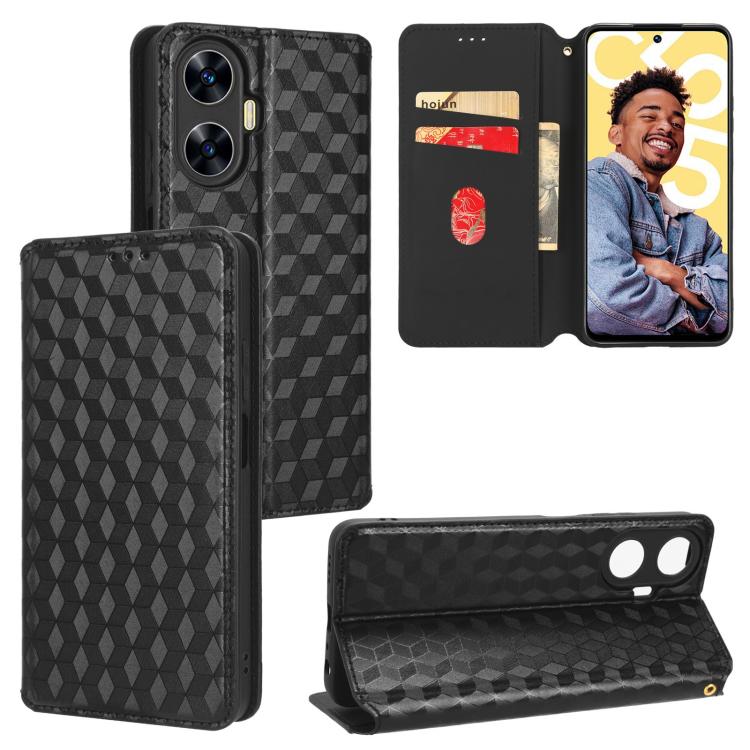 Cubic Grid Texture Flip Leather Phone Case, For Realme 12 5G / 12x 5G, For Realme Narzo 70 Pro 5G / 12+ 5G, For Realme 12 Pro 5G / 12, For Realme 12+ 5G, For Realme Note 50 4G / C5, For Realme 11 4G Global, For Realme 11 5G Global / 11X 5G             ...