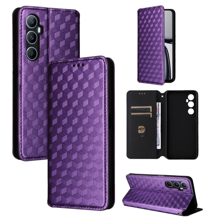 Cubic Grid Texture Flip Leather Phone Case, For Realme 12 5G / 12x 5G, For Realme Narzo 70 Pro 5G / 12+ 5G, For Realme 12 Pro 5G / 12, For Realme 12+ 5G, For Realme Note 50 4G / C5, For Realme 11 4G Global, For Realme 11 5G Global / 11X 5G             ...