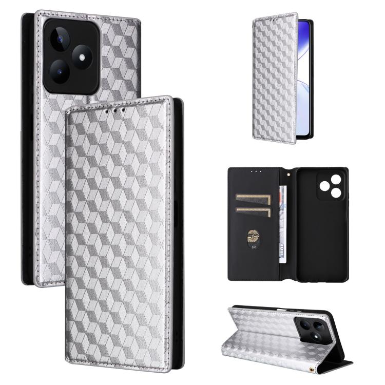Cubic Grid Texture Flip Leather Phone Case, For Realme 12 5G / 12x 5G, For Realme Narzo 70 Pro 5G / 12+ 5G, For Realme 12 Pro 5G / 12, For Realme 12+ 5G, For Realme Note 50 4G / C5, For Realme 11 4G Global, For Realme 11 5G Global / 11X 5G             ...